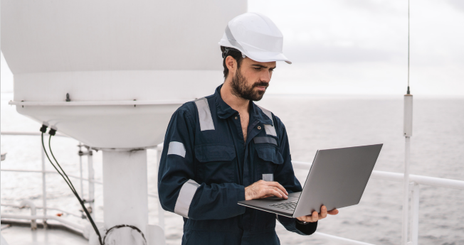 Man using a SATCOM Terminal