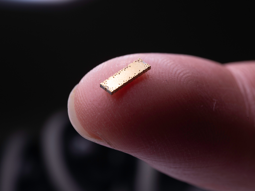 38 GHz filter on a finger for scale